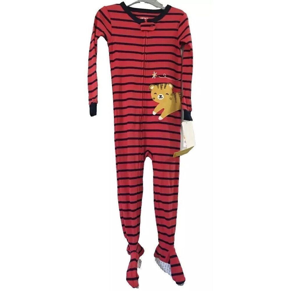 CARTERS 1 PIECE FOOTIE PAJAMAS RED AND BLACK WITH BABY TIGER SIZE 24M